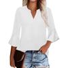 Женская рубашка весна-лето с оборками по краям, рукавами семь четвертей, V-образным вырезом, повседневная футболка, топ, блузки и рубашки