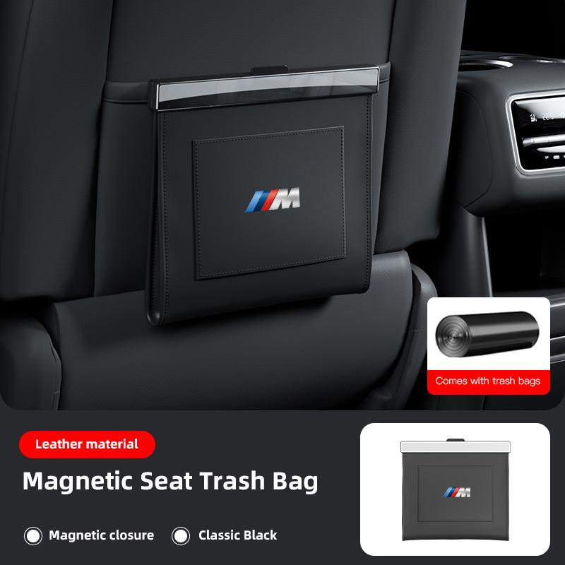 Premium Leather Magnetic Car Seat Back Trash Bag Storage Bag Accessories For BMW E90 G80 M3 G30 M5 F82 F83 F20 F21 G42 F95 F96 G