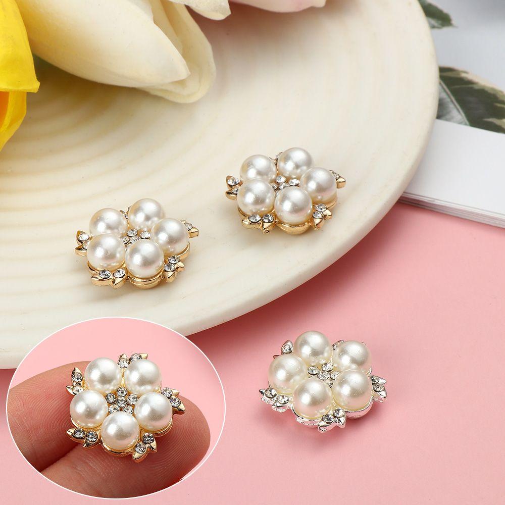 5Pcs DIY Hairpin Bag Pearl Flower Buttons Sewing Buttons Crystal Glass Stone Rhinestone Buttons