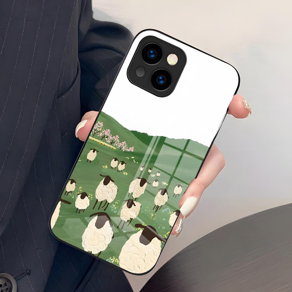 Мультяшная милая овечка Чехол для телефона Для IPhone 17 Pro Max 15 Pro 16 14 Plus 12 13 Mini 11 Pro Ударопрочный стеклянный чехол