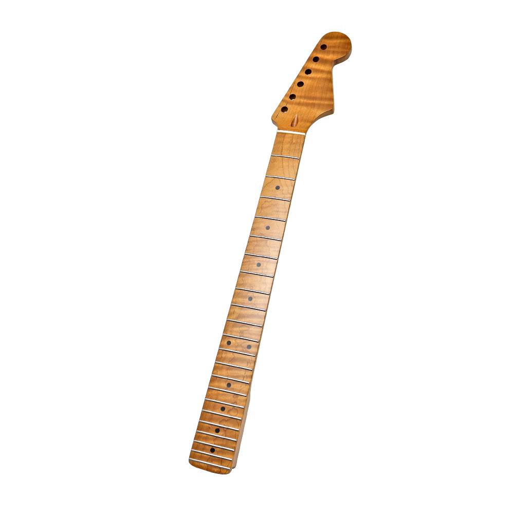 ST22 6-String AA Maple Electric Guitar Neck - Matte Concave Head, Tiger Pattern, Fully Baked Finish.