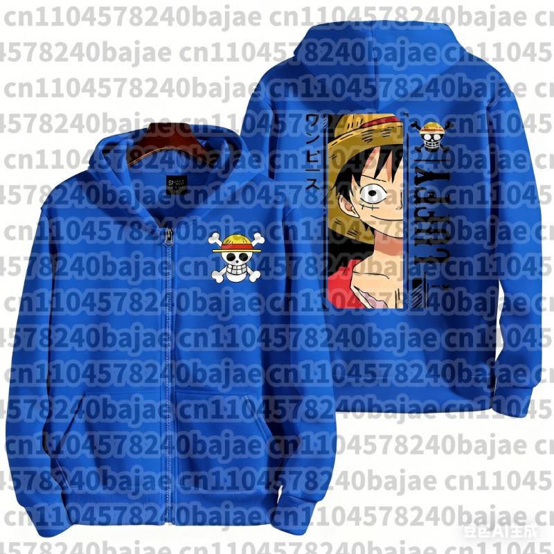 New Kids Anime One Piece Luffy Zip Up Hoodie Jacket 3-12Y Casual Long Sleeve Sweatshirt Autumn