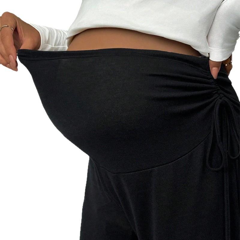 Winter Maternity Straight Leg Pants Loose Adjustable Waist Solid Color Casual Trousers