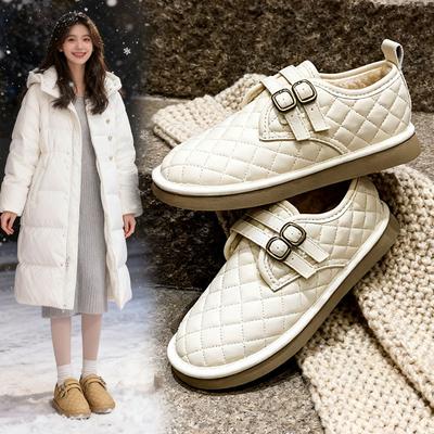 Флисовые теплые женские хлопковые туфли новые зимние на мягкой подошве туфли-хлебушки из мягкой кожи нескользящие туфли Дуду на плоской подошве