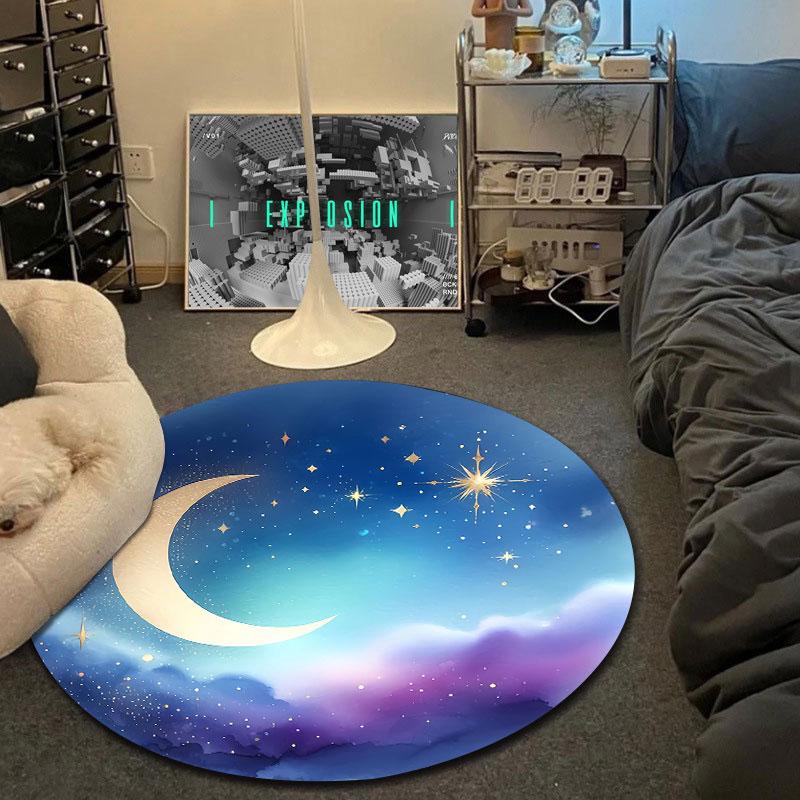 Artistic Round Halloween Multicolor Rug Mat, Non-Slip Floor Mat for Office