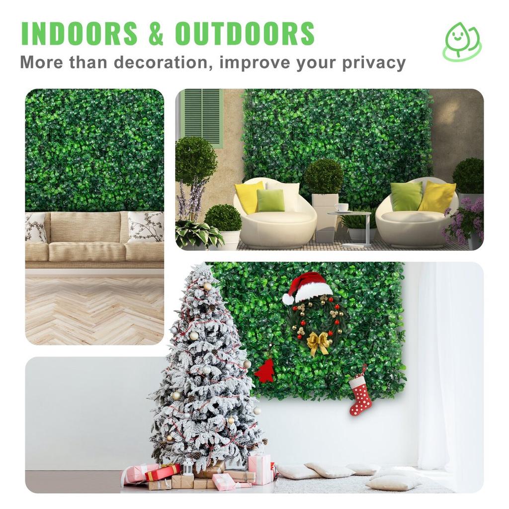 Artificial Boxwood Panel UV 24pcs Boxwood Hedge Wall Panels Artificial Grass Backdrop Wall 20" X 20" 4 cm Green Grass Wall Fake Hedge for Decor