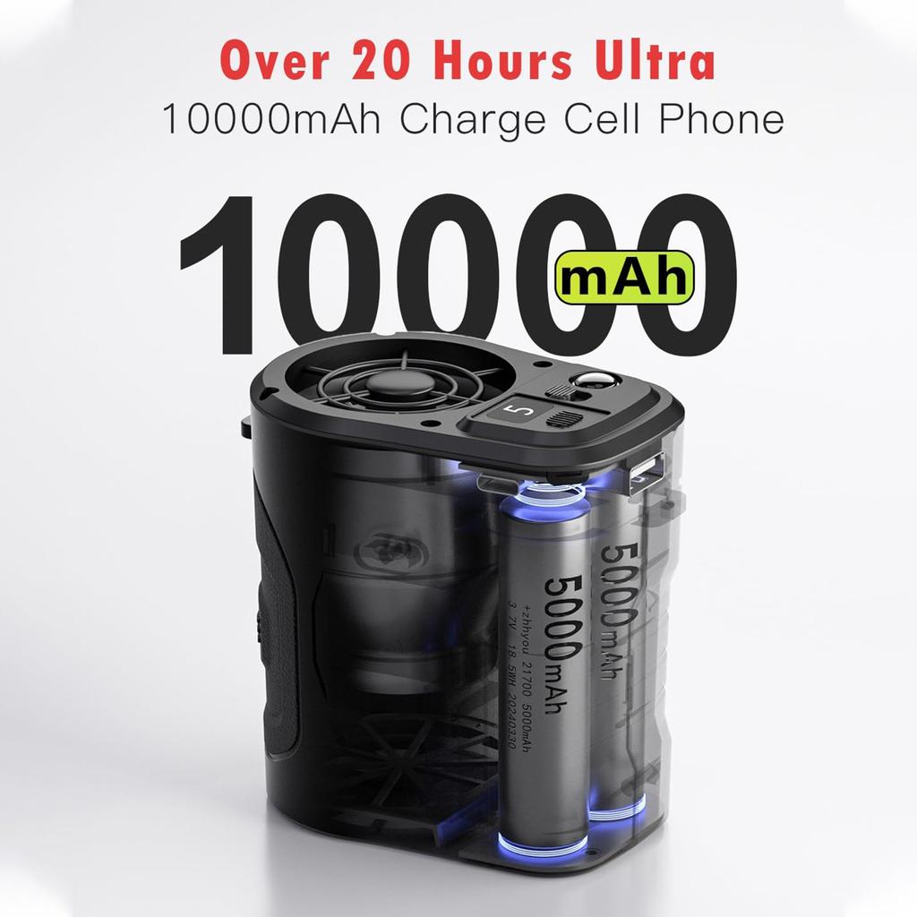 Waist Fan 10000mAh Rechargeable,Portable Fan with Over 24H Working Time, 15000RPM Strong Airflow Wearable Belt Fan Personal Waist Clip Fan for Farm