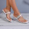 Rhinestone Transparent Heeled Sandals Women Summer Fashion Chunky High Heel Slippers Woman Square Toe Crystal Party Shoes