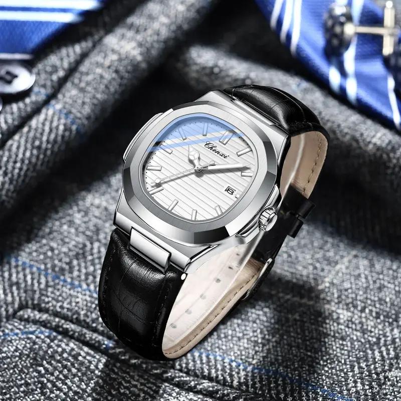 Chenxi Новые Роскошные Мужские Наручные Часы для Бизнеса Водонепроницаемые Светящиеся Часы с Датой для Мужчин Кварцевые Часы Кожаные Мужские Часы Reloj