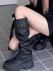 Long Boots Women Autumn New Women's Thick Platform Knee High Boots Adjustable Cuff Leather Bootcut Boots For Petites