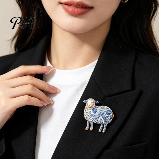 Animal Jewelry Rhinestone Floral Lamb Brooch for Women, Flower Sheep Alloy Lapel Decorative Pin, Clothing Suits Scarves Bags Pin