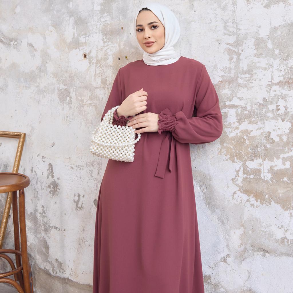 Женское платье из креповой ткани с длинным рукавом Vera с поясом