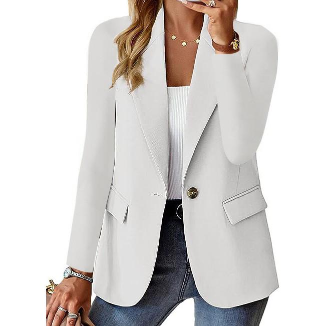 Women's Long Sleeve Solid Color Suit Collar Slim Cardigan Single Button Suit Jacket