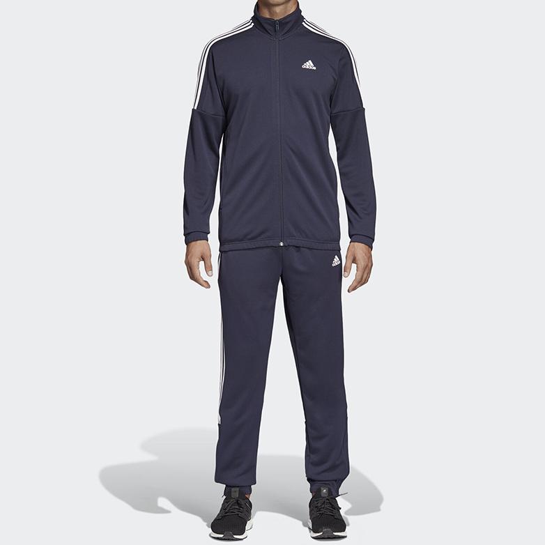 Adidas Спортивный стиль жизни, однотонная удобная куртка с воротником-стойкой и эластичными длинными брюками, повседневный спортивный костюм для мужчин, синий DV2446