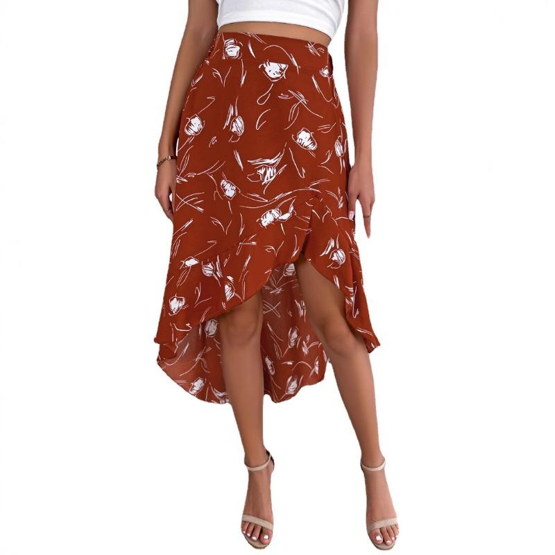 Женская юбка средней длины с асимметричными воланами, весна-лето, для отдыха