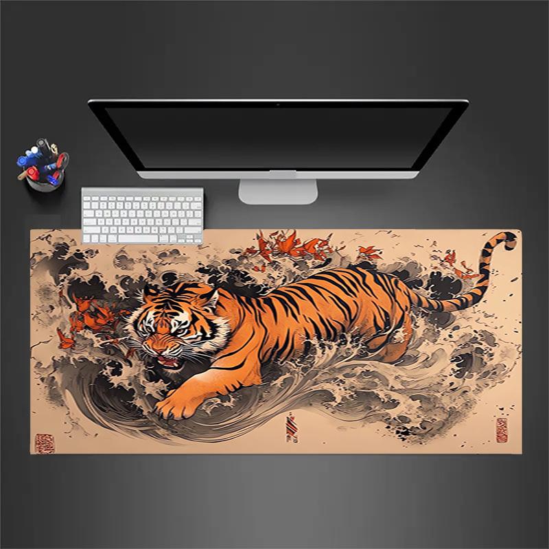 1pc Tiger Splash Waterfall Orange Black Artwork Illustration Computer Pad Mouse Pads for Desk,Gamers and Office Use 020243