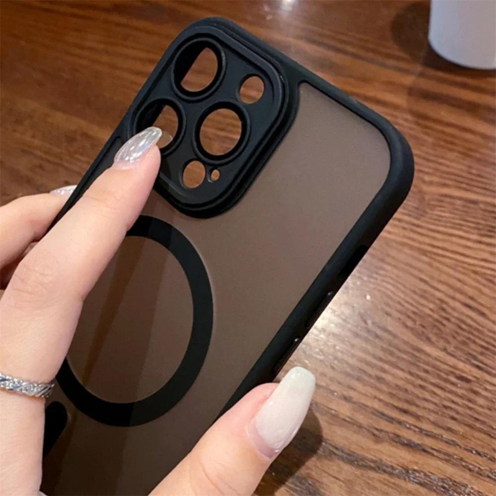 Lens Protector Matte Translucent Armor Shockproof Case For iPhone 17 16 15 14 13 12 11 Pro Max For Magsafe Wireless Charge Cover