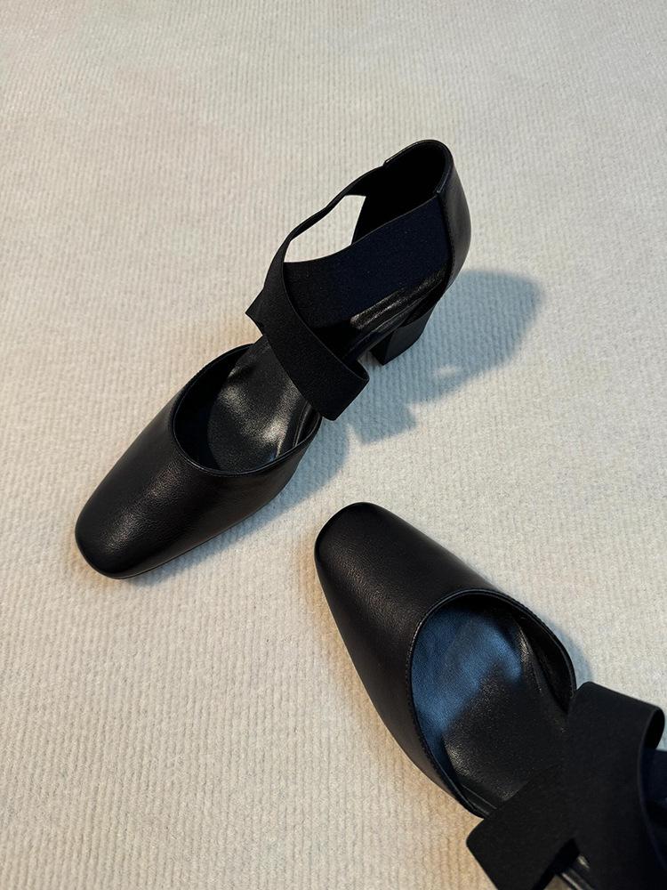 New Retro Versatile Ballet High Heels Children Thick Heel Cross Belt Hollow Casual Bag Head Sandals