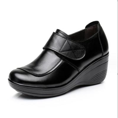 Женские туфли на танкетке и платформе, осенние, высокого качества, удобные, повседневные, для мамы, из натуральной кожи, женские туфли-лодочки на высоком каблуке