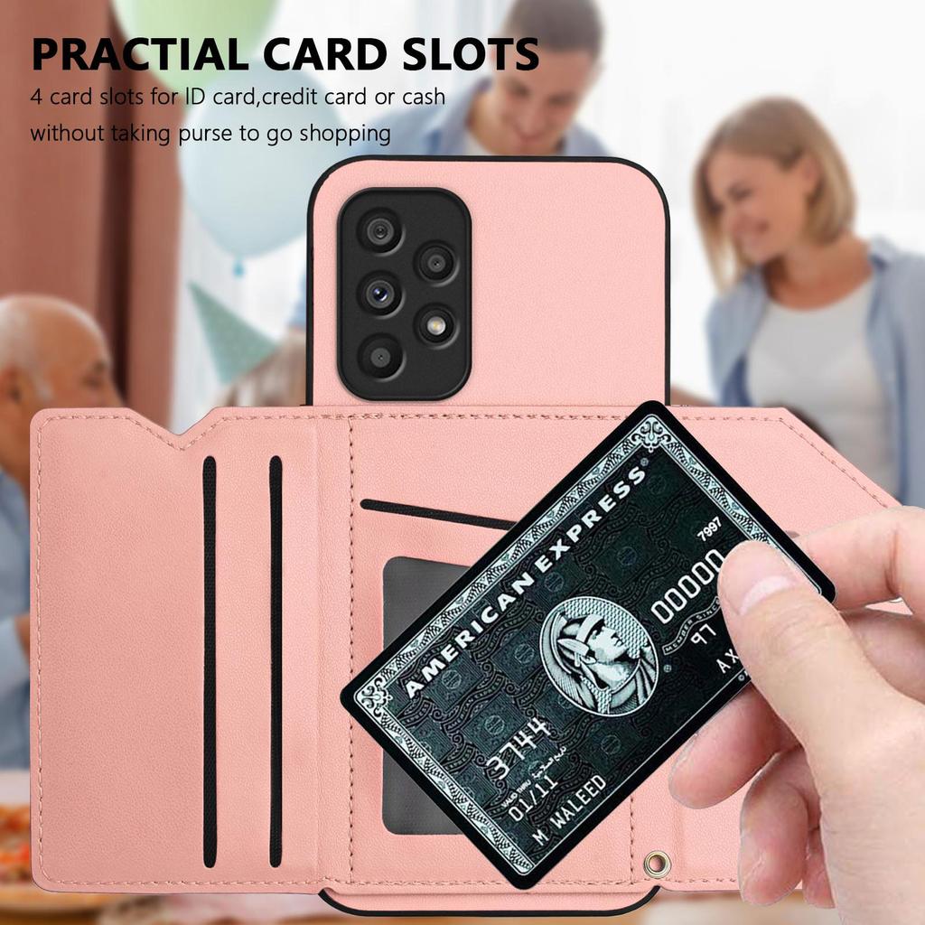 For Samsung Galaxy A53 5G Case Card Holder Kickstand Skin-Touch Phone Cover with Wrist Strap