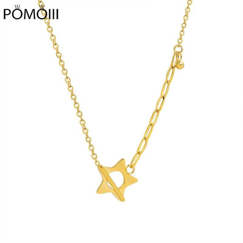 Stainless Steel Star Ot Buckle Design Necklace Pendant Plated Gold for Women's Gothic Accessories Jewellery Christmas Gift