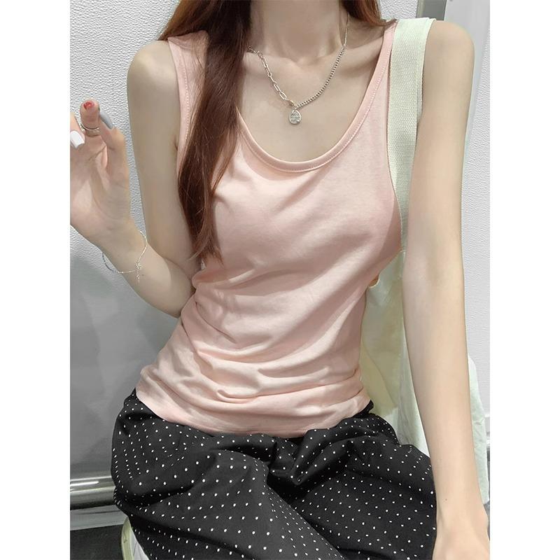 American Retro Large Neckline Wide Shoulder Vest for Women Loose and Lazy Wind Covering Side Breasts Sleeveless Suspender Outer Summer Top