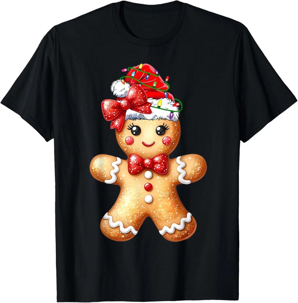Merry Christmas Shirt Gingerbread Santa Pajamas Girls Women T- Shirt