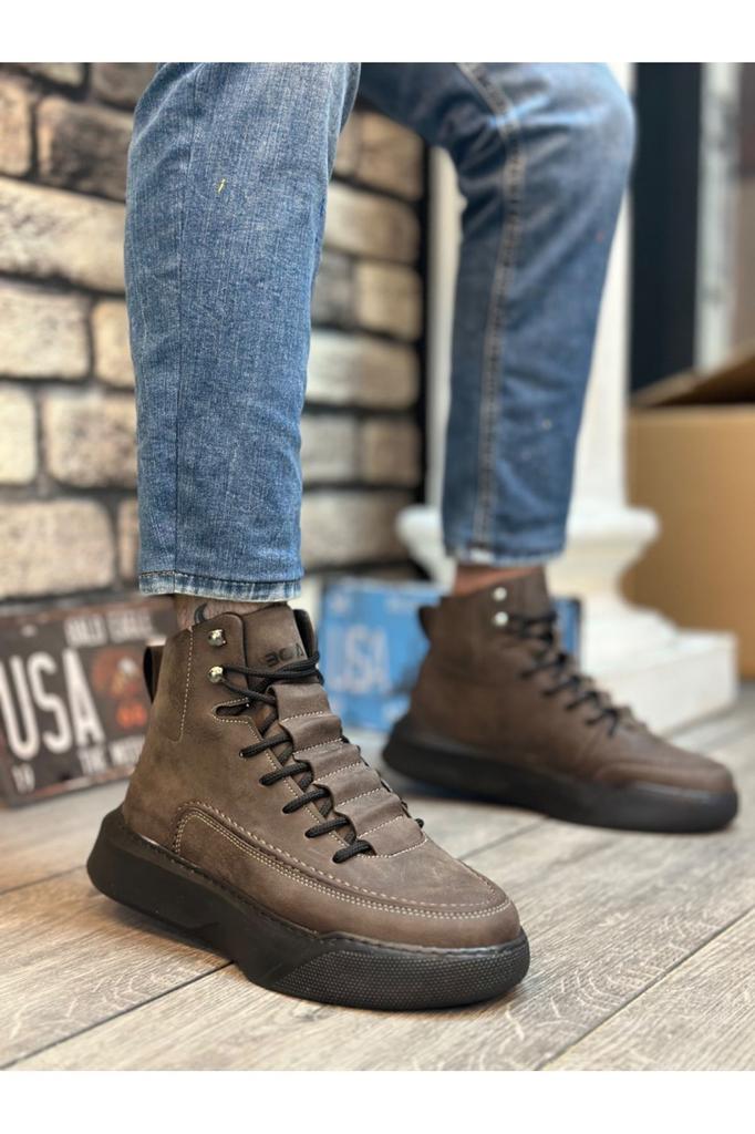 Мужские модные ботинки из натуральной кожи на плоском каблуке Bootie Ba со скрытой кружевной высокой подошвой, черные спортивные ботинки, обувь