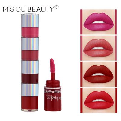 Misiou Beauty, четыре маленьких тюбика мини-водостойкой, невыцветающей чашки с антипригарным покрытием, четырехцветный долговечный матовый матовый блеск для губ, глазурь для губ