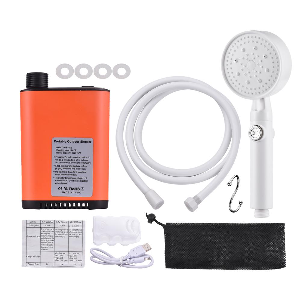 Portable Shower Electric Camping Shower with 3 Levels Waterflow Adjustment Cordless Outdoors Shower