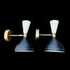 1950's Mid Century Brass Italian Diabolo Wall Sconces Shiny White and Black Wall Sconce Light Fixture Bulb Pair Custom Wall Sconce