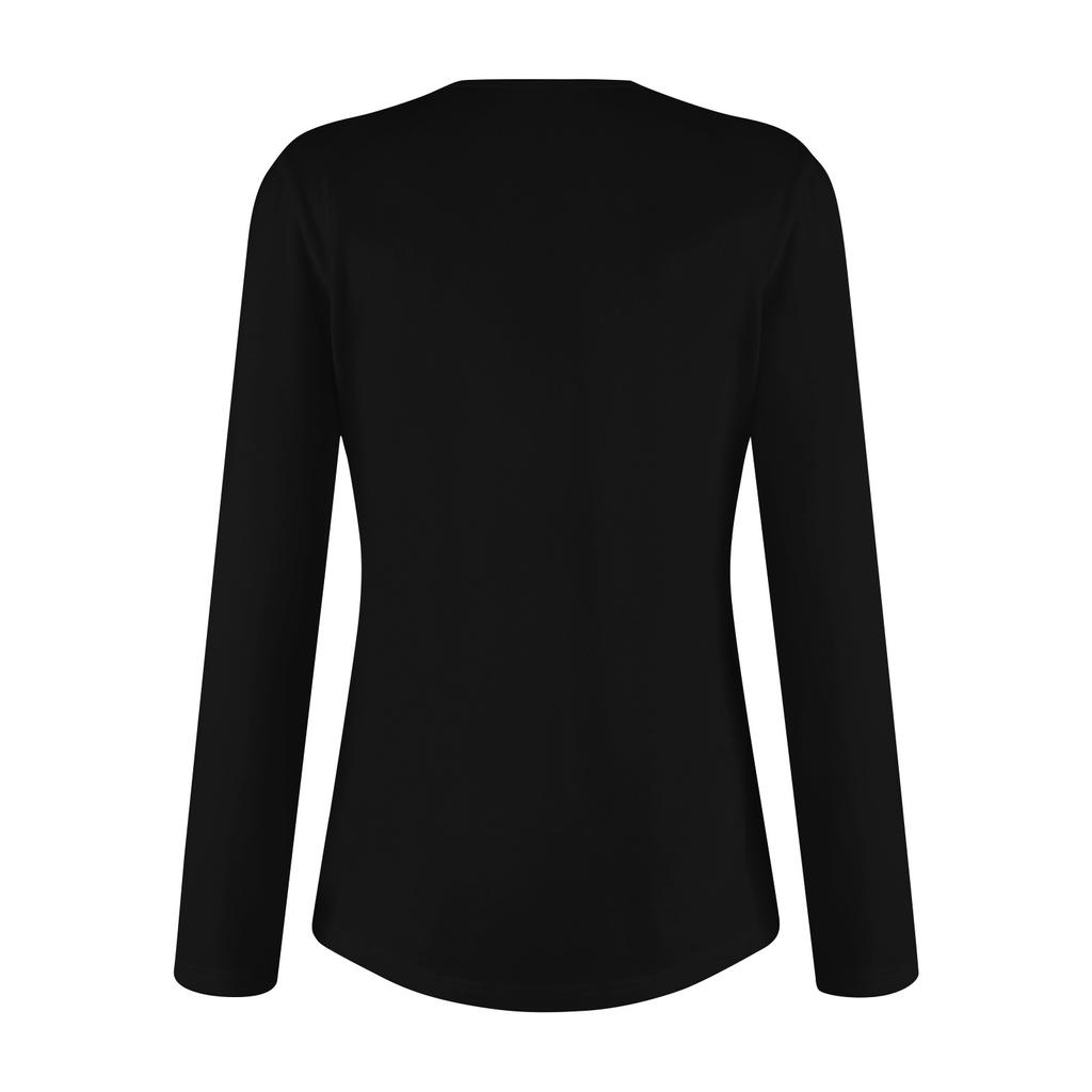 Women's Fashion Casual Long Sleeve Shirt Solid Color Button V Neck Up Tops