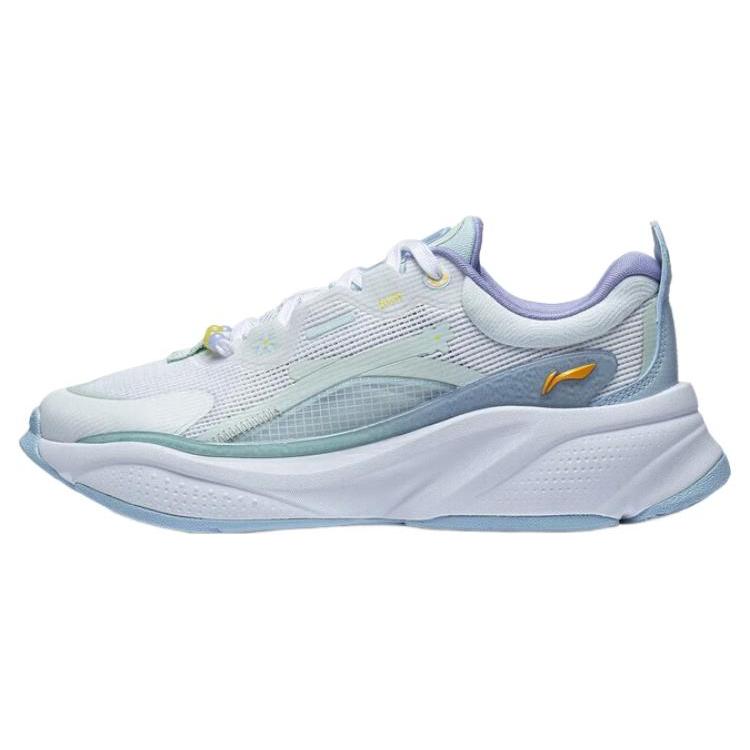 Li Ning Мягкие нескользящие износостойкие низкие повседневные кроссовки женские Бело-синие AGLT052-4