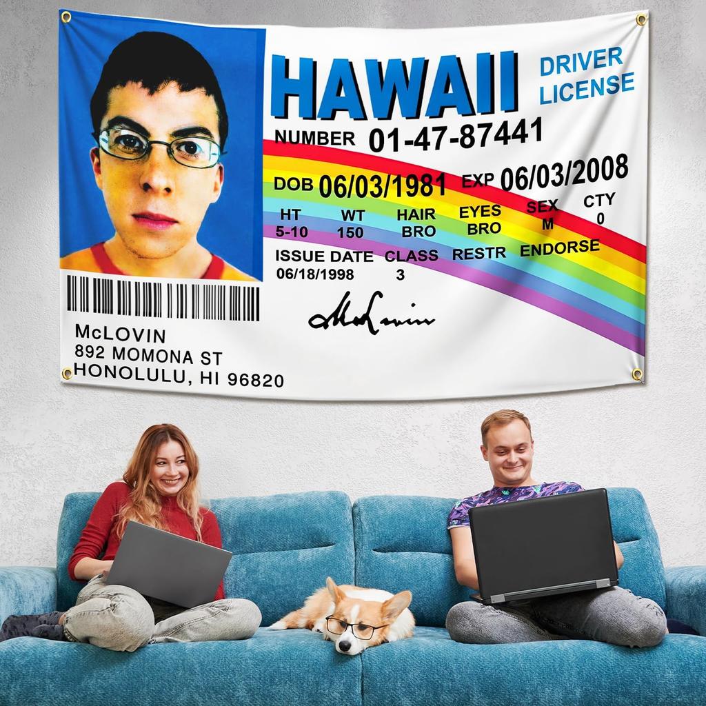 Valentines Day Gifts Mclovin ID Flag 3x5Ft Heavier Funny Wall tapestry for Bedroom College Dorm Room Decor,Large Mclovin Flag with 4 Brass Grommets