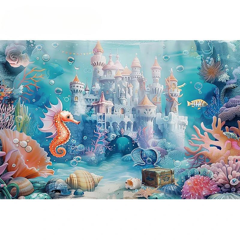 Underwater World Backdrop Summer Mermaid Ocean Castle Kid Birthday Party Cake Smash Decor Banner Photography Background