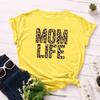 Летние женские леопардовые футболки с креативным текстом MOM LIFE с круглым вырезом и короткими рукавами из чистого хлопка для женщин