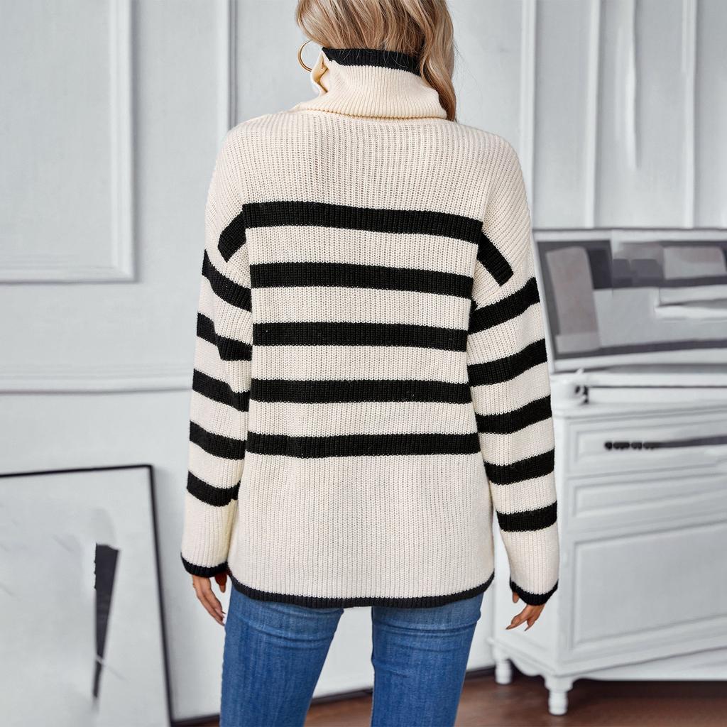 Женский повседневный полосатый свитер с длинными рукавами и лацканами на пуговицах