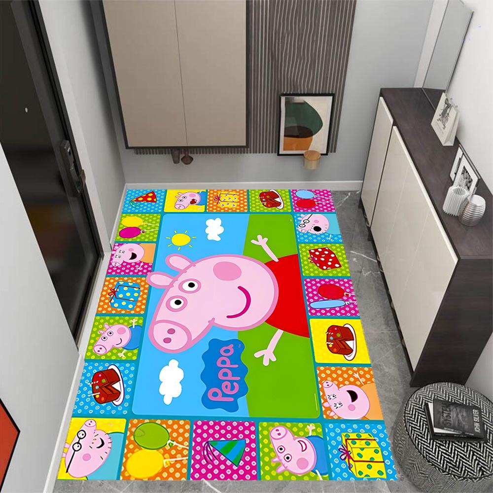Peppa Pig's Colorful World Themed Anti-Slip Rugs - Polyester Home Decor, Suitable for Bedrooms, Living Rooms, Doorways, Studios, and Decorations