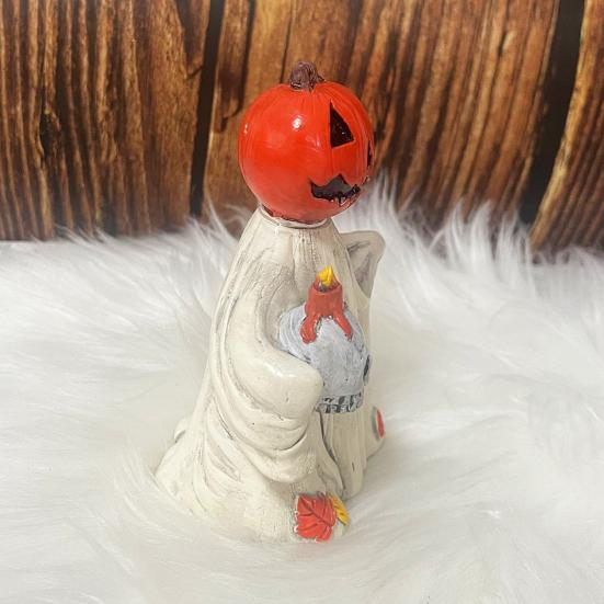 Хэллоуин Статуэтка Тыквы Жуткий Призрак Тыква Держащая Череп Фигурка Смола Готическая Декорация для Дома Внутри Снаружи Настольная Садовая Декорация