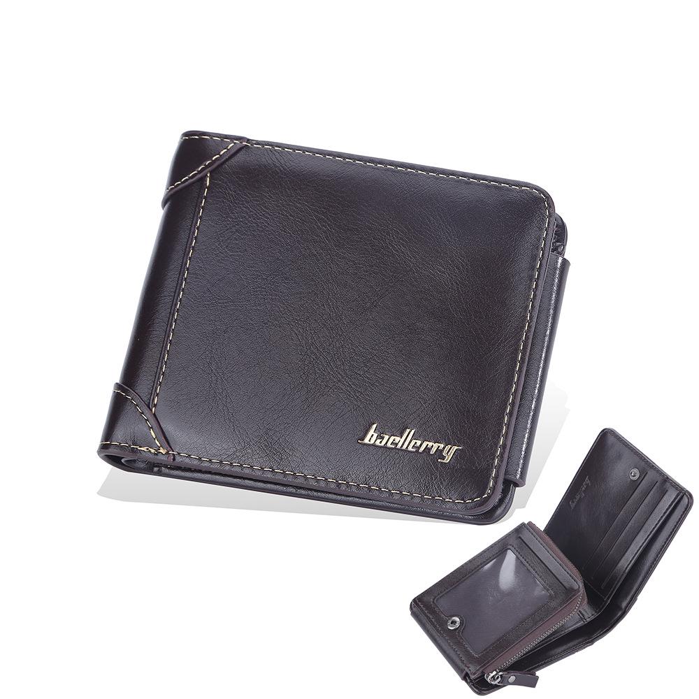 Baellerry Men's Retro Trifold Leather Wallet with Multi-Card Slots and Zipper