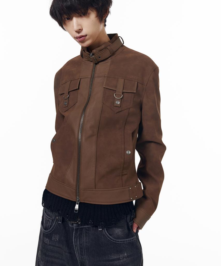 AAKAM Mixed Leather Jacket (Brown)