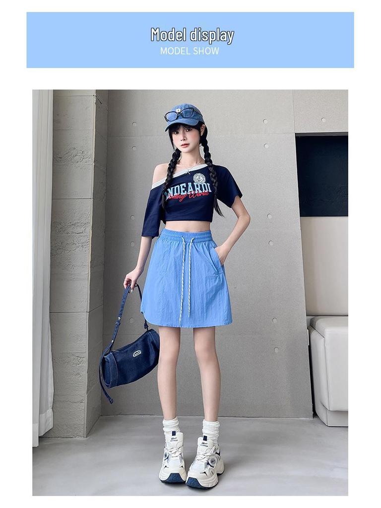 Apricot 2025 Women's A-line Elastic Waist Skirt Shorts - Loose, Slimming, Anti-exposure.