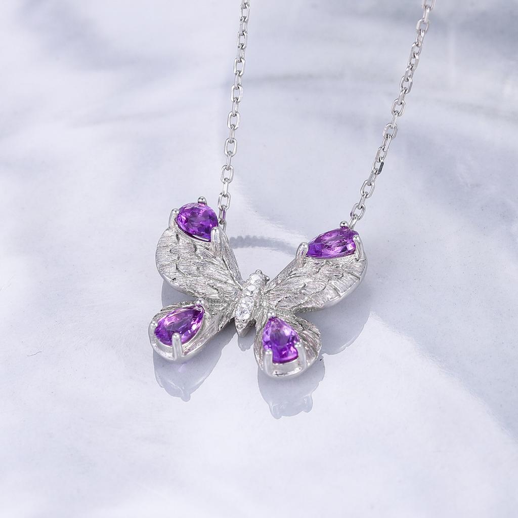 Цепочка на ключицу в виде бабочки, подвеска из стерлингового серебра 925 пробы, модное женское ожерелье, ожерелье с сапфиром, цитрином и аметистом