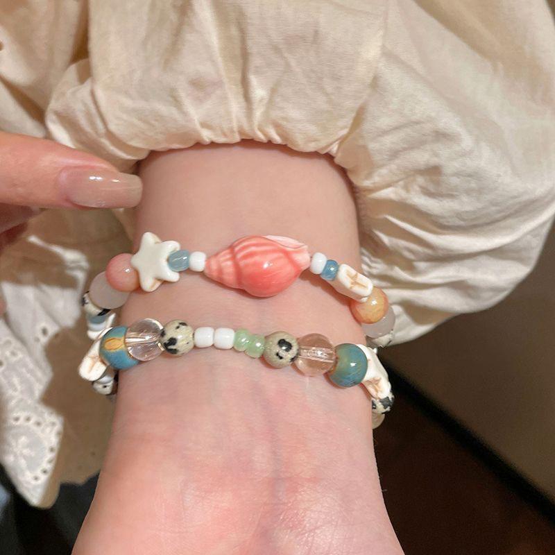 Милый браслет в форме звезды из керамики с бусинами, эластичный браслет из дофамина, мультяшный браслет для женщин, ювелирные изделия, подарки