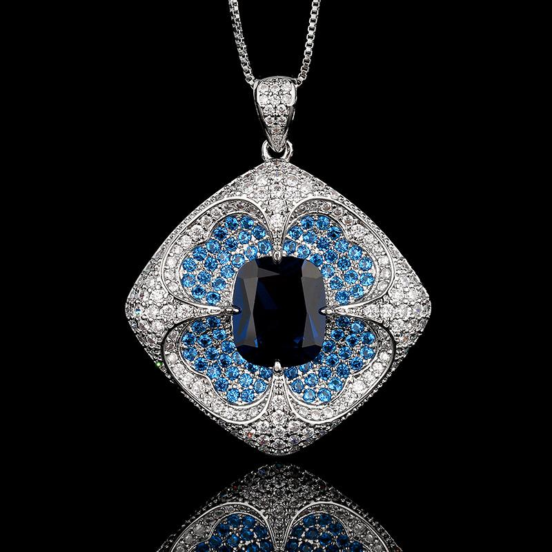Jewelry set, earrings, ring necklace, blue spinel square design, high-end fashion, light luxury women's color treasure