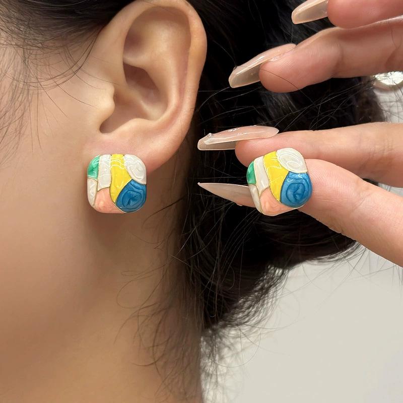 Серьги-гвоздики Silver Needle Dongdaemun Fresh Colorful - Простые, Универсальные, Роскошные гвоздики с ощущением высокого класса