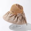 Bow Wide Brim Bucket Hat Sunscreen Vinyl Sun Hats Simple Woven Empty Top Cap  Summer