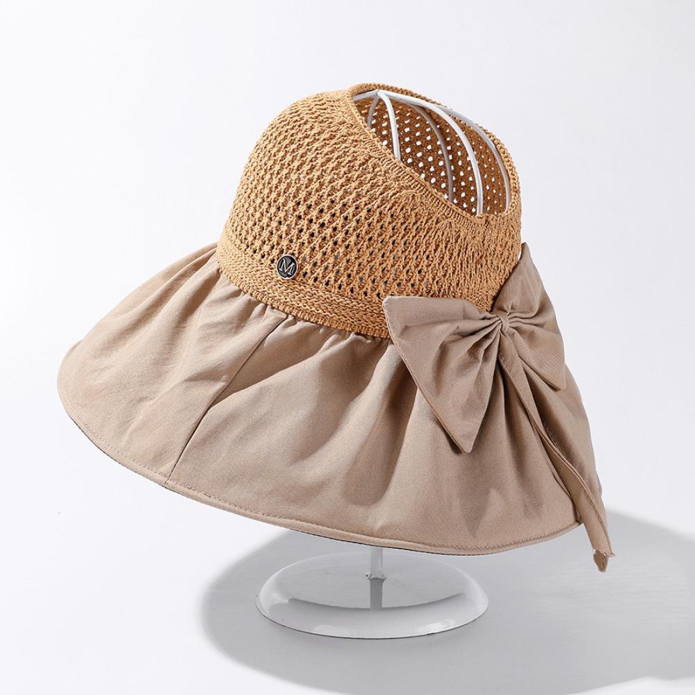Плетеная пустая шляпа-панама с бантом, защита от солнца, виниловая, повседневная, с широкими полями, для пляжа