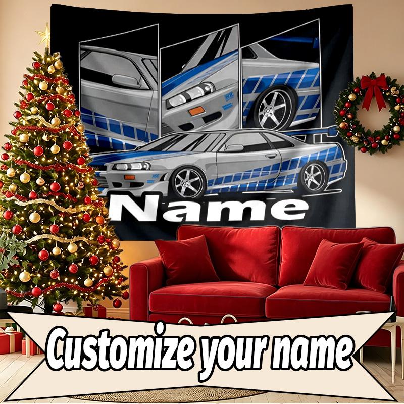 Custom Name Personalized Skyline GT Print Tapestry, Wall Art Decor, Bedroom, Dorm, Apartment, LivingRoom, Party Backdrop, Gift for Birthday
