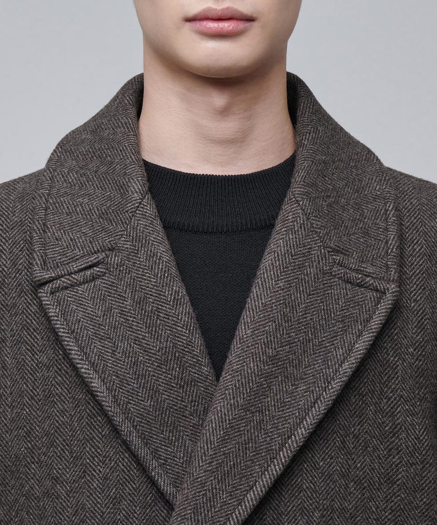 Musinsa Standard Manteco Herringbone Daddy Shoulder Double Long Coat [Brown]